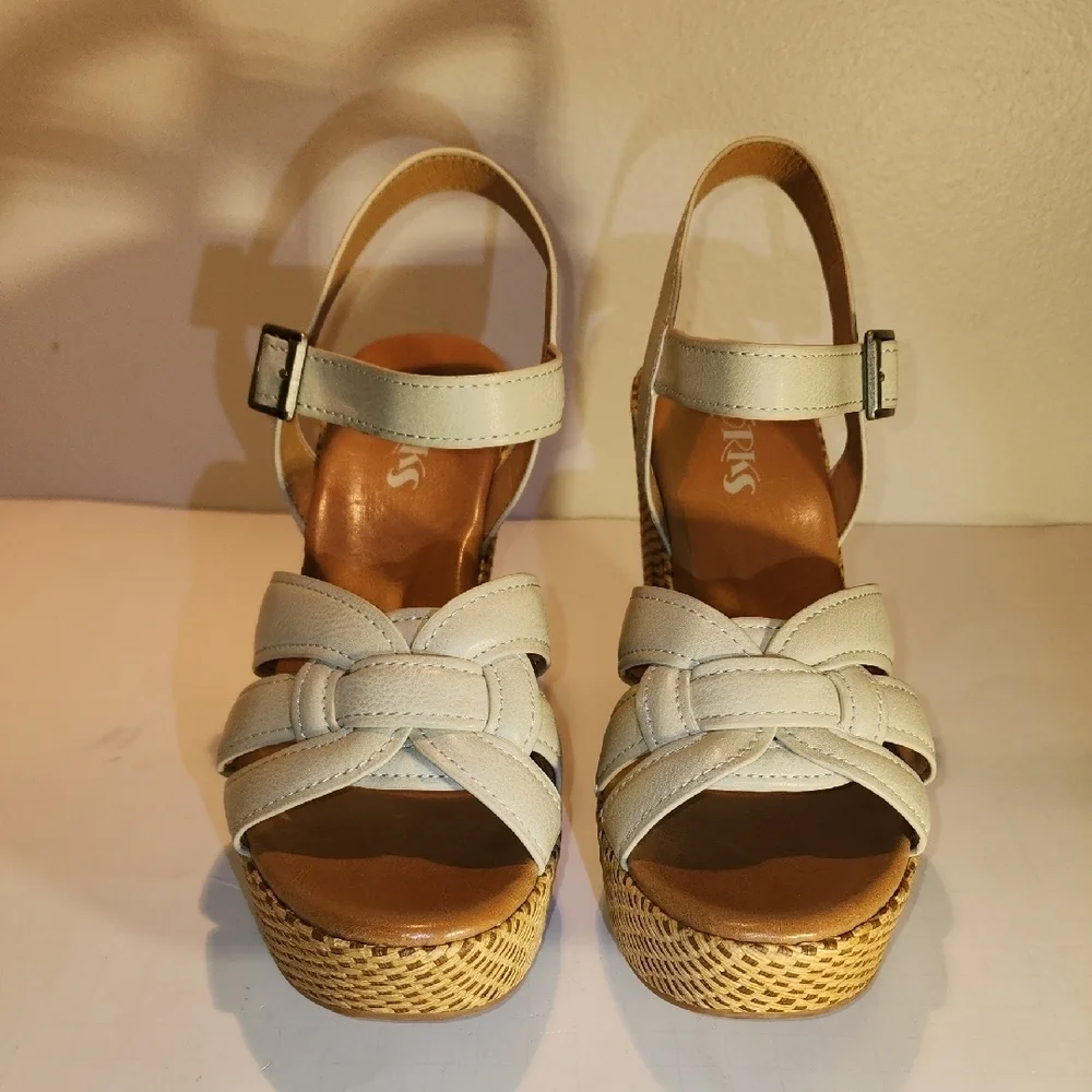 Kork-Ease Cream and Tan Woven Platform Heels